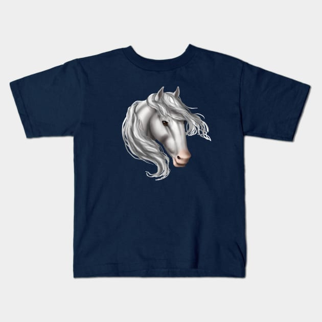 Horse Head - White Pink Nose Kids T-Shirt by FalconArt